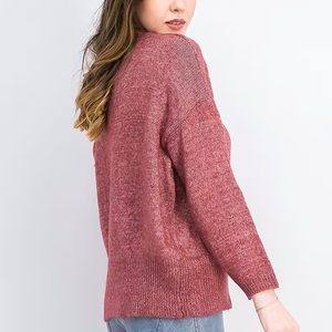 Mango Women Textured V-neck Sweater, Burgundy
